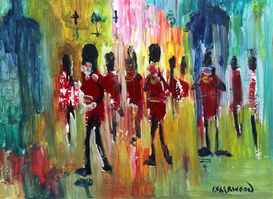 James Lawrence Isherwood (1917-1988) Marching Guards band, 11.75 x 15.5in.